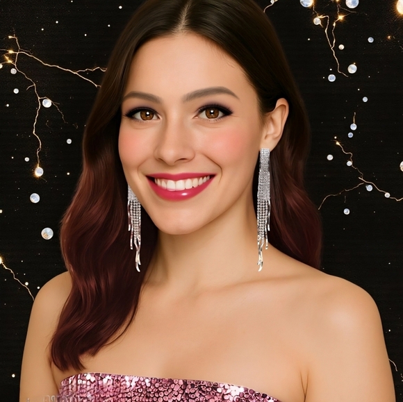 Dazzling Rhinestone Silver Plated Party Drop Earrings | 925 Sterling Posts - Picture 8 of 13